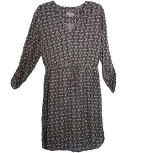 LOFT by Ann Taylor Women's 3/4 Sleeve Black White Geometric Floral Dress size M